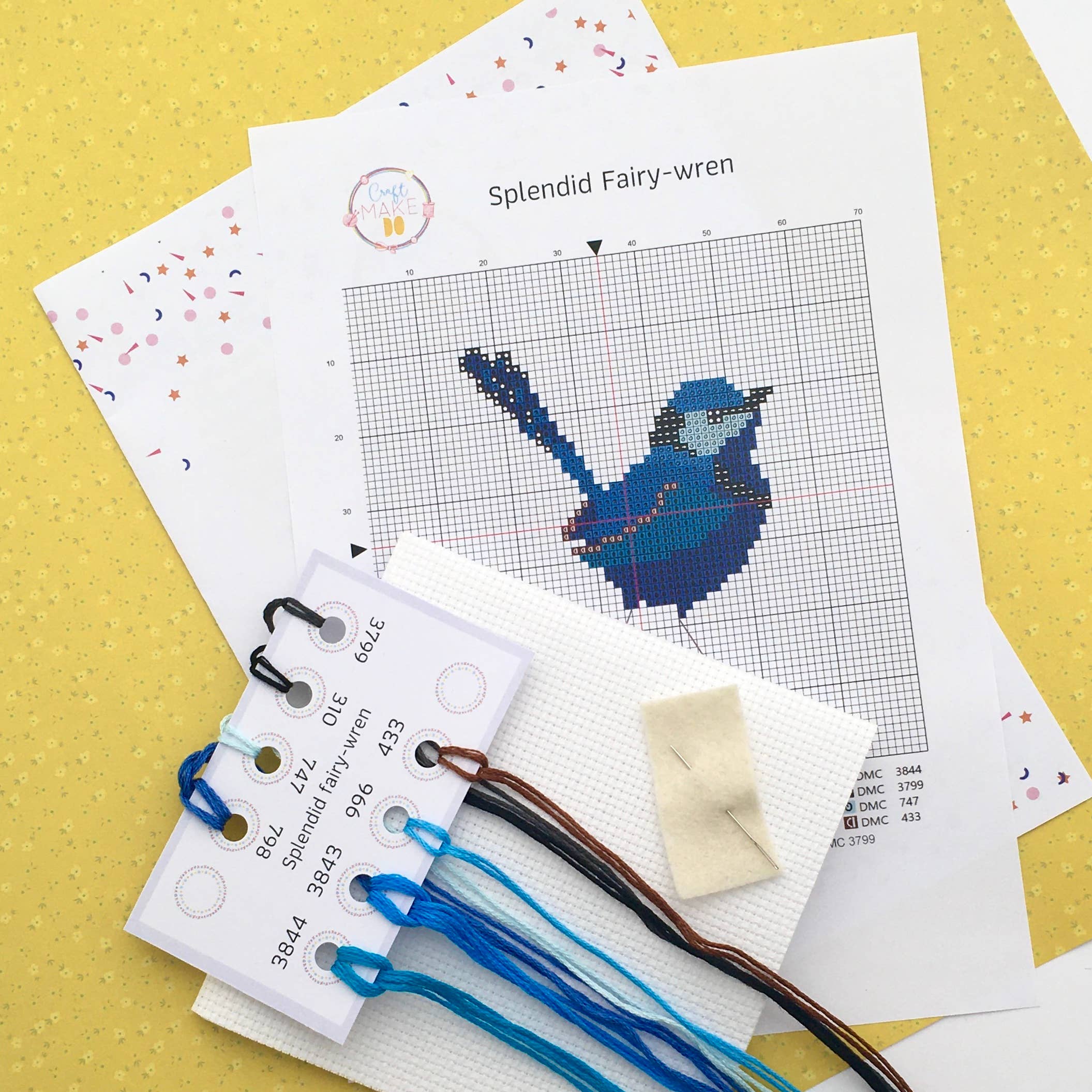 Splendid Fairy-wren Cross Stitch Kit: Without embroidery hoop