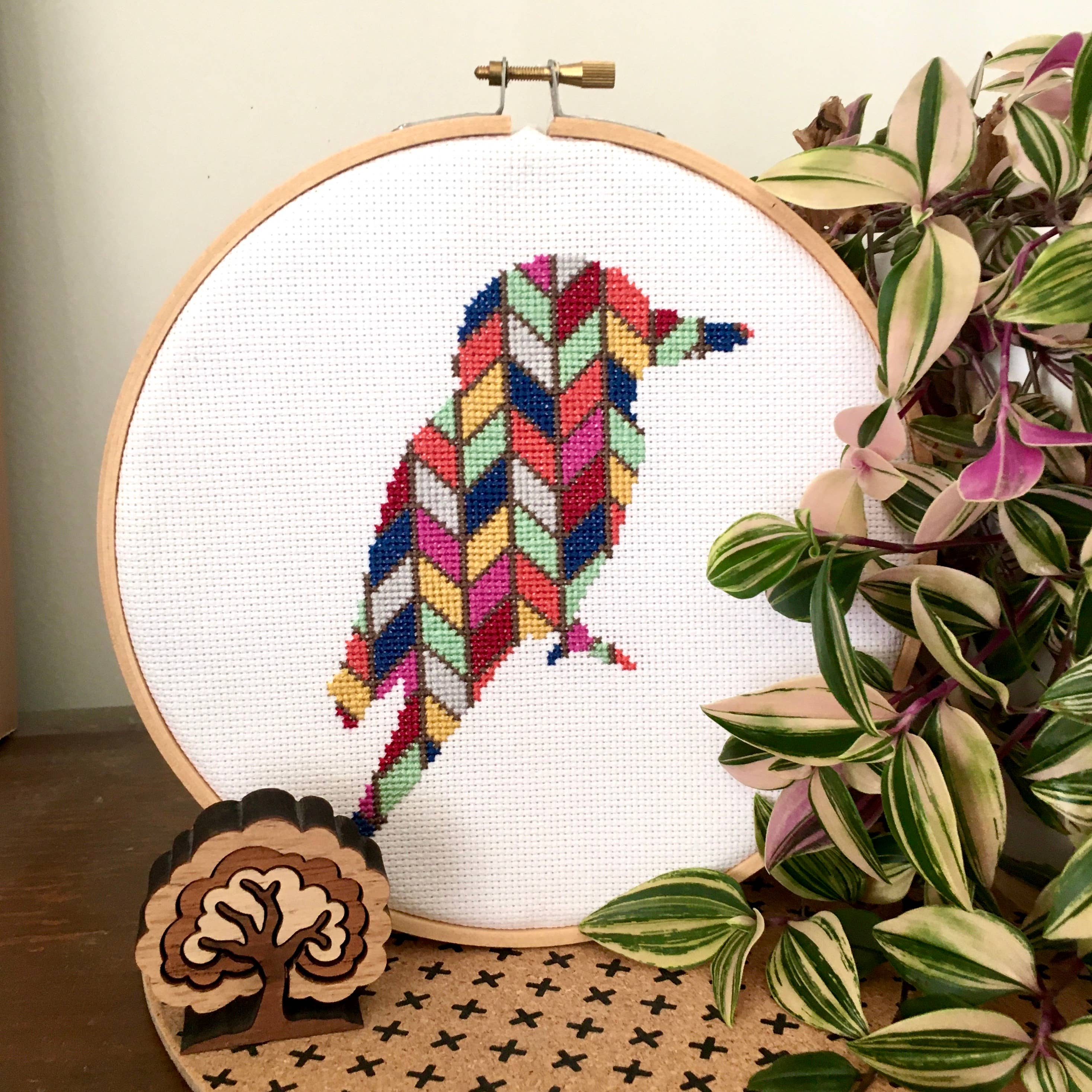 Chevron Kookaburra Cross Stitch Kit: Without embroidery hoop