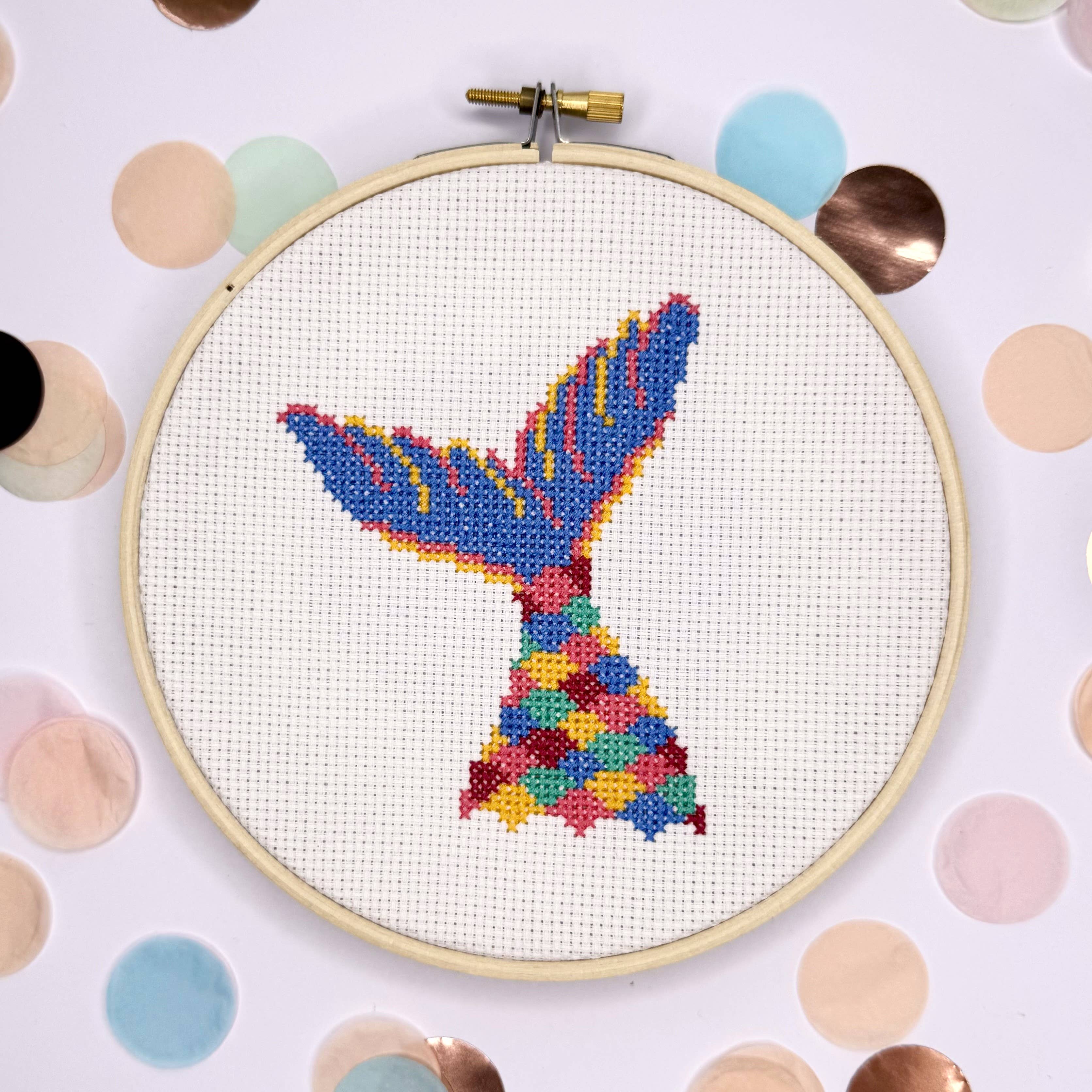 Mermaid Deep Dive Cross Stitch Kit: Without embroidery hoop