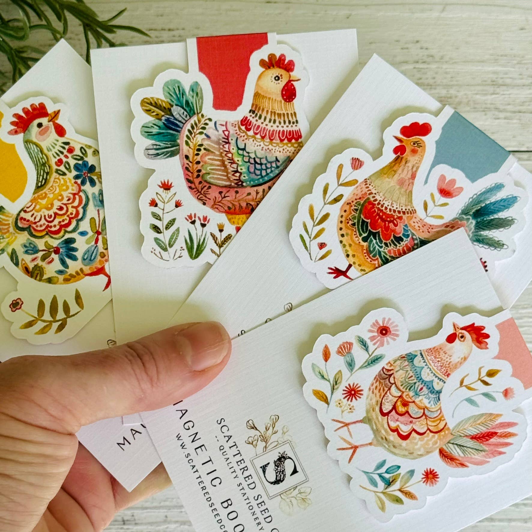 Folk Art Chicken Magnetic Bookmark - Mustard Chicken