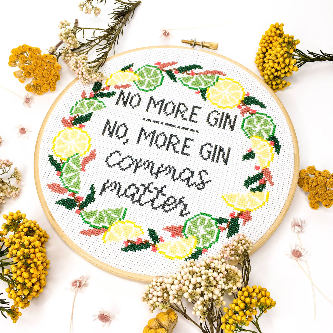 Commas Matter Cross Stitch Kit: Without embroidery hoop
