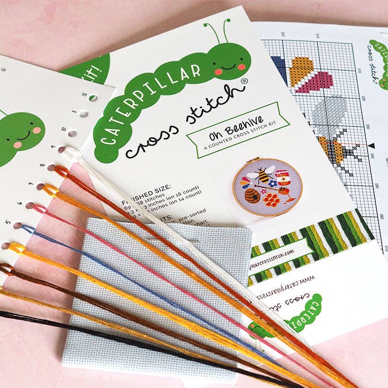 Oh Beehive - Cross Stitch Kit: Standard kit with 14 count aida (no hoop)