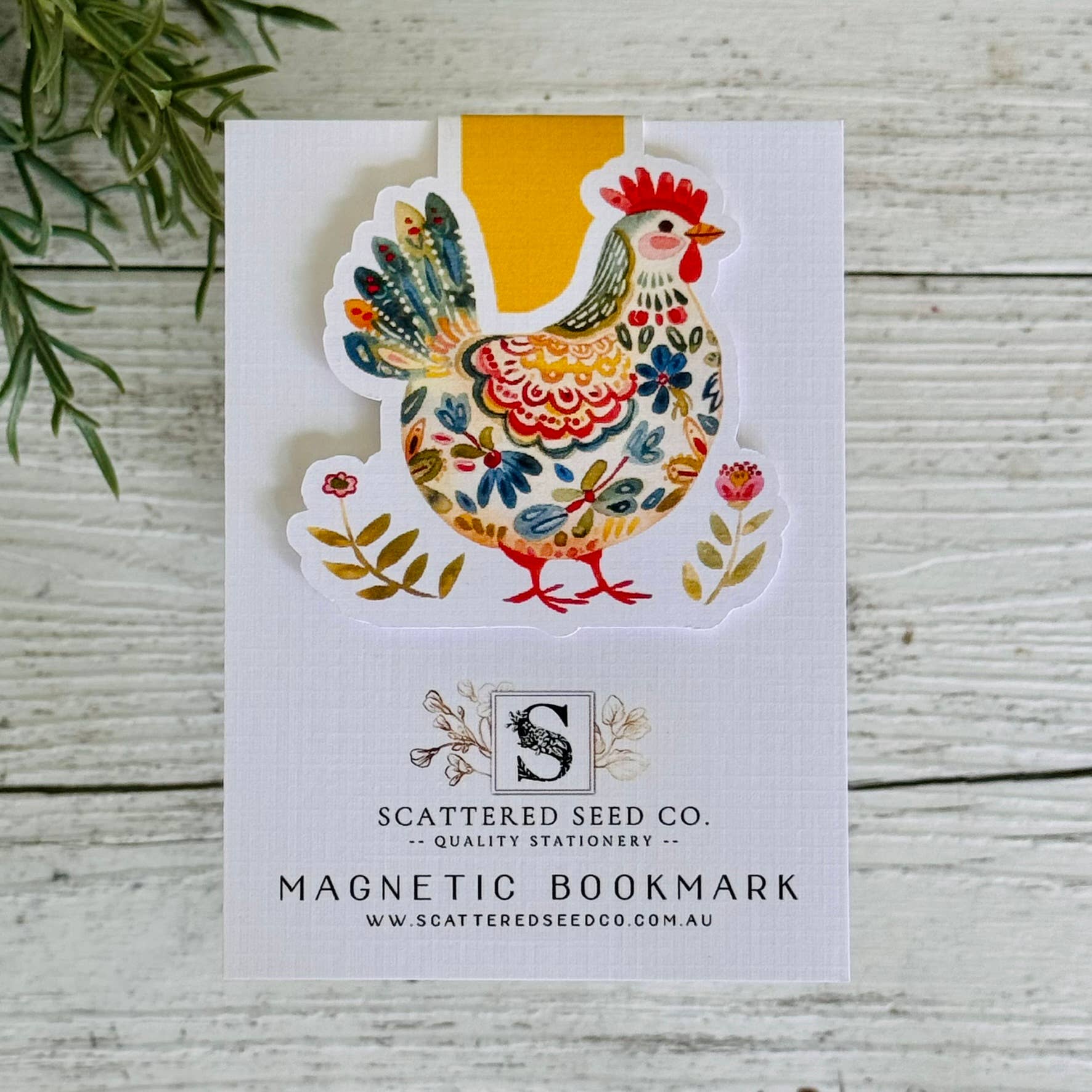 Folk Art Chicken Magnetic Bookmark - Mustard Chicken