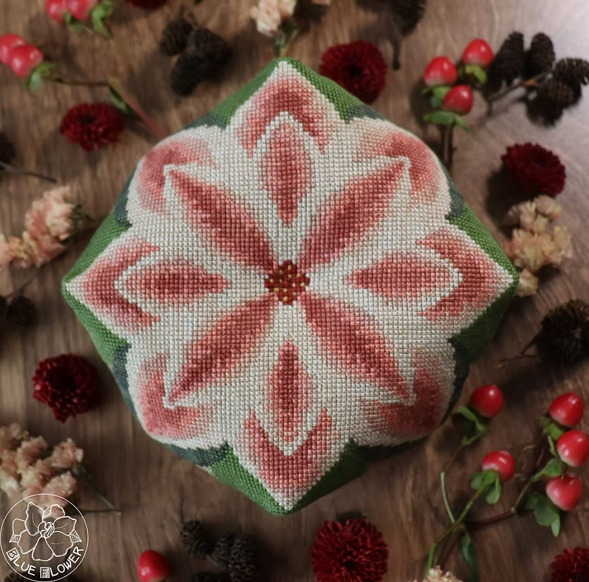 The Blue Flower - Poinsettia Biscornu