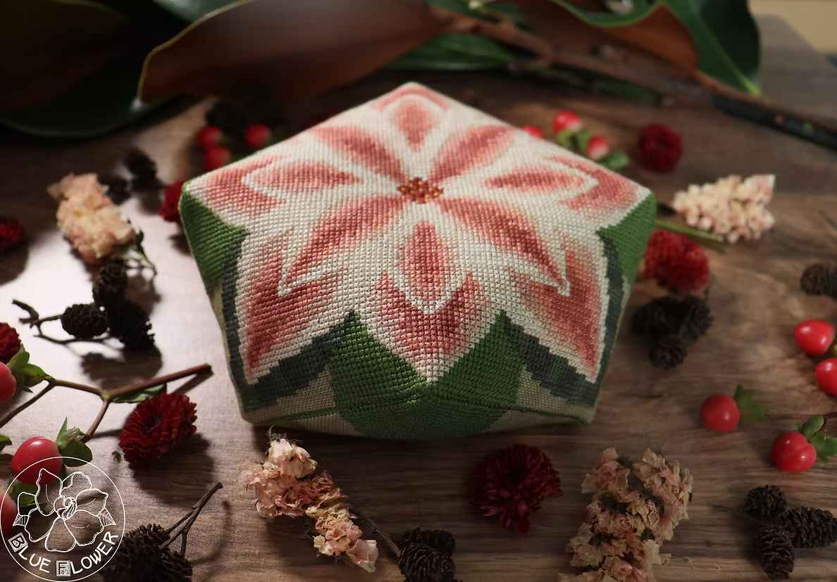 The Blue Flower - Poinsettia Biscornu