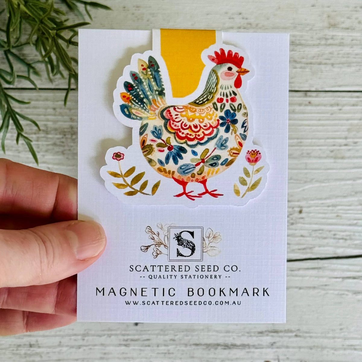 Folk Art Chicken Magnetic Bookmark - Mustard Chicken