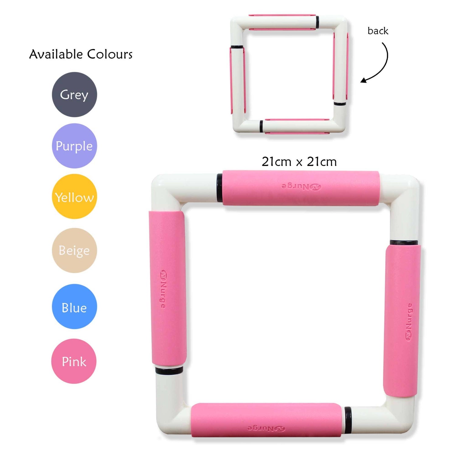Nurge Embroidery Snap Frame 21cm x 21cm in 6 Colours
