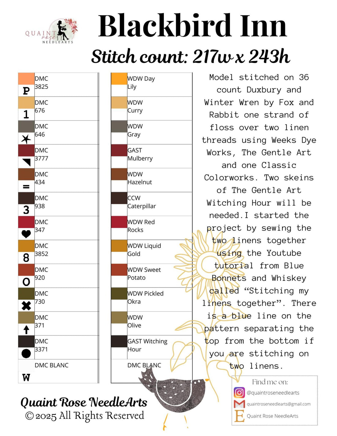 Quaint Rose NeedleArts - Blackbird Inn